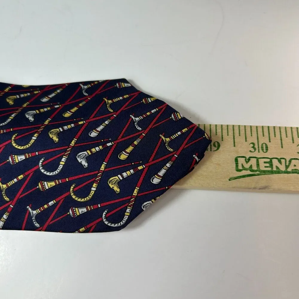 Hickey Freeman 1155 Men's Navy Multicolored Walking Stick Print 100% Silk Tie